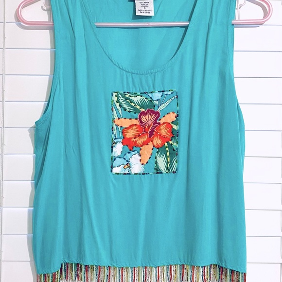 Paradiso Teal Beaded Crop Top - Picture 2 of 7